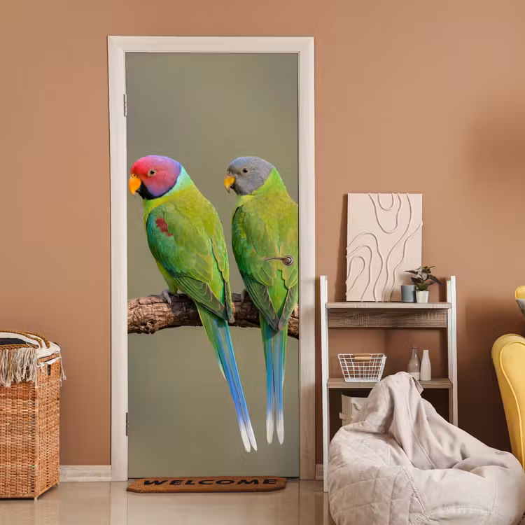 Deursticker - Papagaai - Tak - Natuur - Kleurrijk — 2