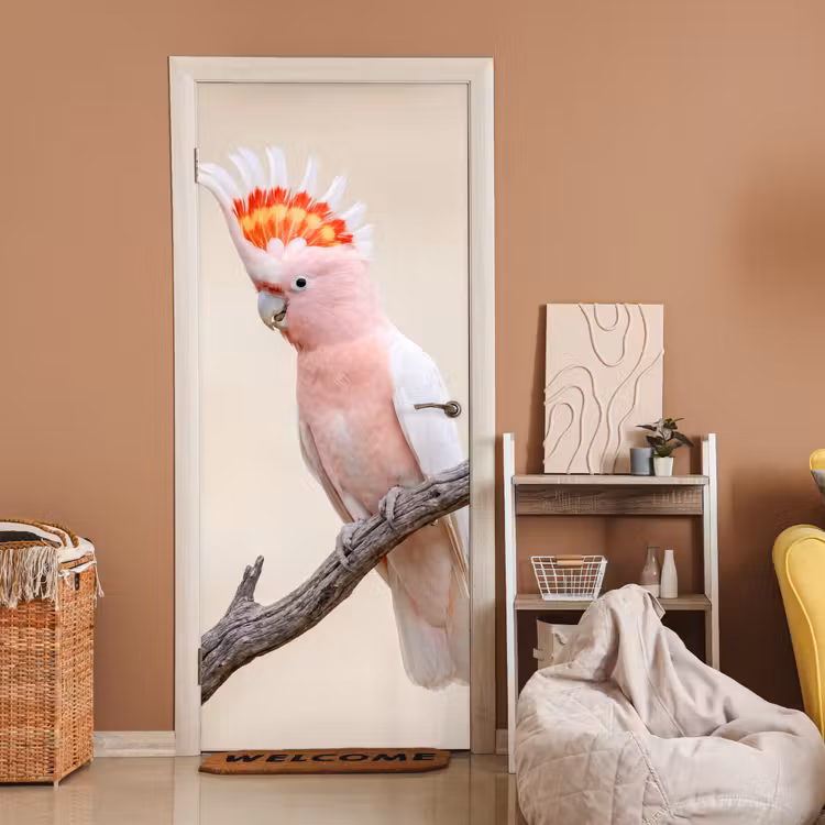 Deursticker - Papagaai - Tak - Roze — 2