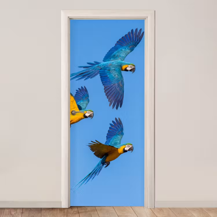 Deursticker - Papagaai - Vliegen - Blauw - Geel — 1