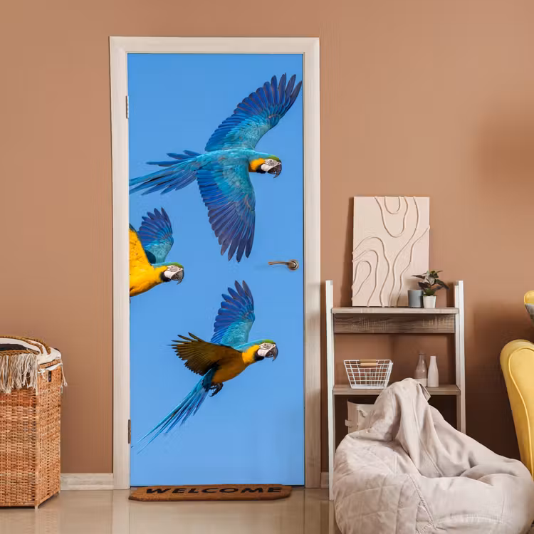 Deursticker - Papagaai - Vliegen - Blauw - Geel — 2