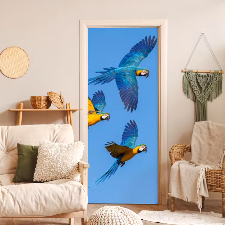 Deursticker - Papagaai - Vliegen - Blauw - Geel — 4