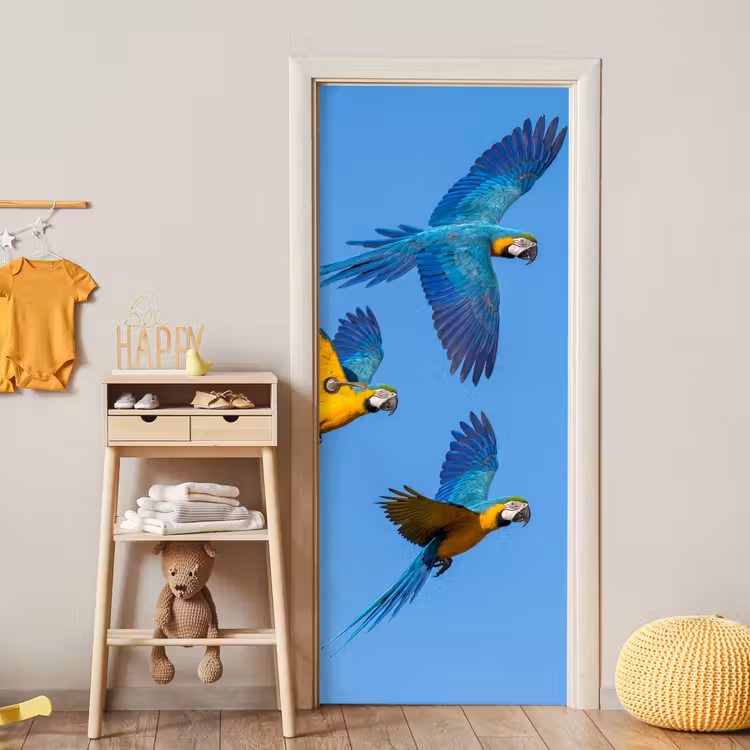 Deursticker - Papagaai - Vliegen - Blauw - Geel — 6