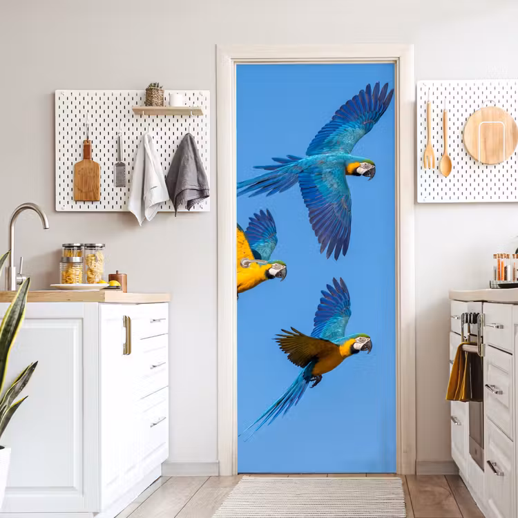 Deursticker - Papagaai - Vliegen - Blauw - Geel — 7