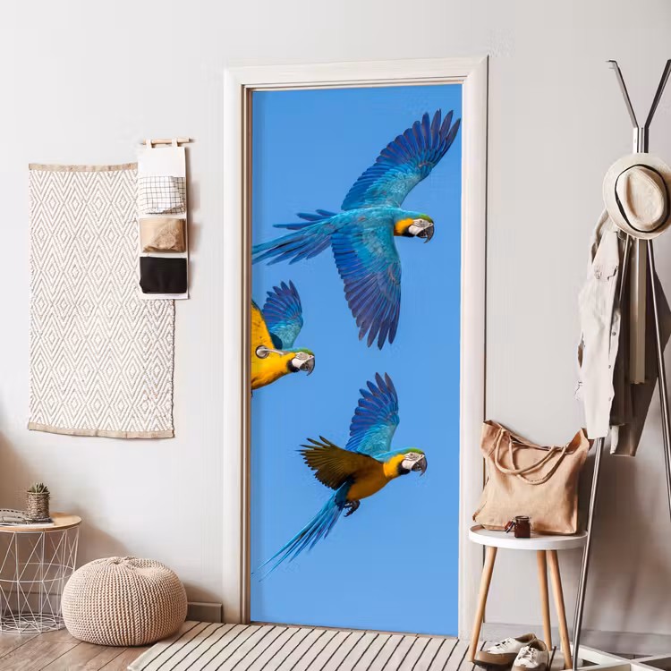 Deursticker - Papagaai - Vliegen - Blauw - Geel — 8