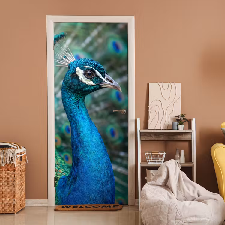 Deursticker - Pauw - Veren - Blauw — 2