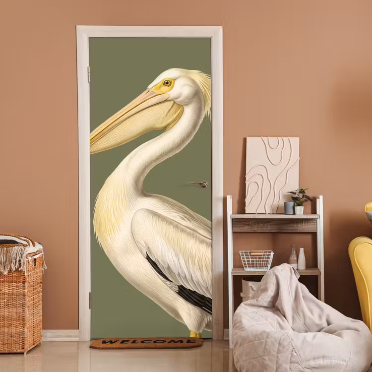 Deursticker - Pelikaan - Wit - Vogel - Klassiek - Natuur — 2