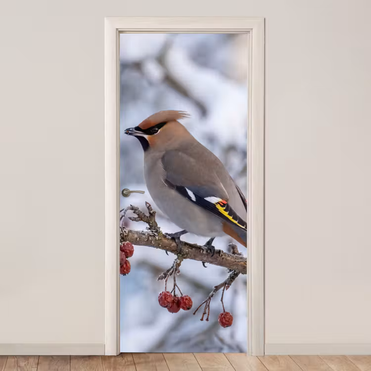 Deursticker - Pestvogel - Bessen - Winter - Natuur — 1