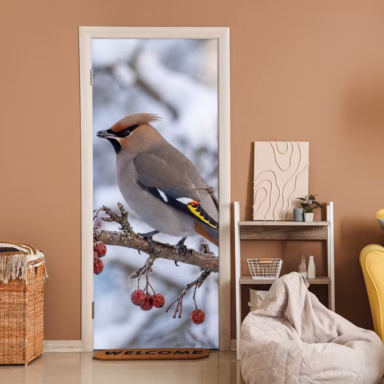 Deursticker - Pestvogel - Bessen - Winter - Natuur — 2