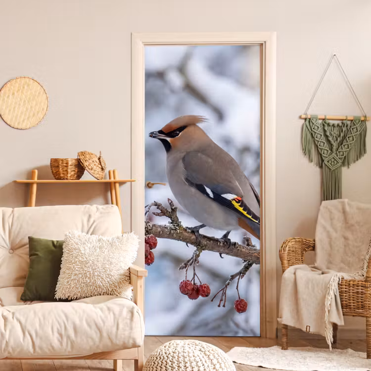 Deursticker - Pestvogel - Bessen - Winter - Natuur — 4