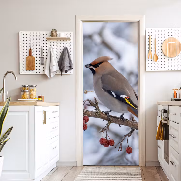Deursticker - Pestvogel - Bessen - Winter - Natuur — 7