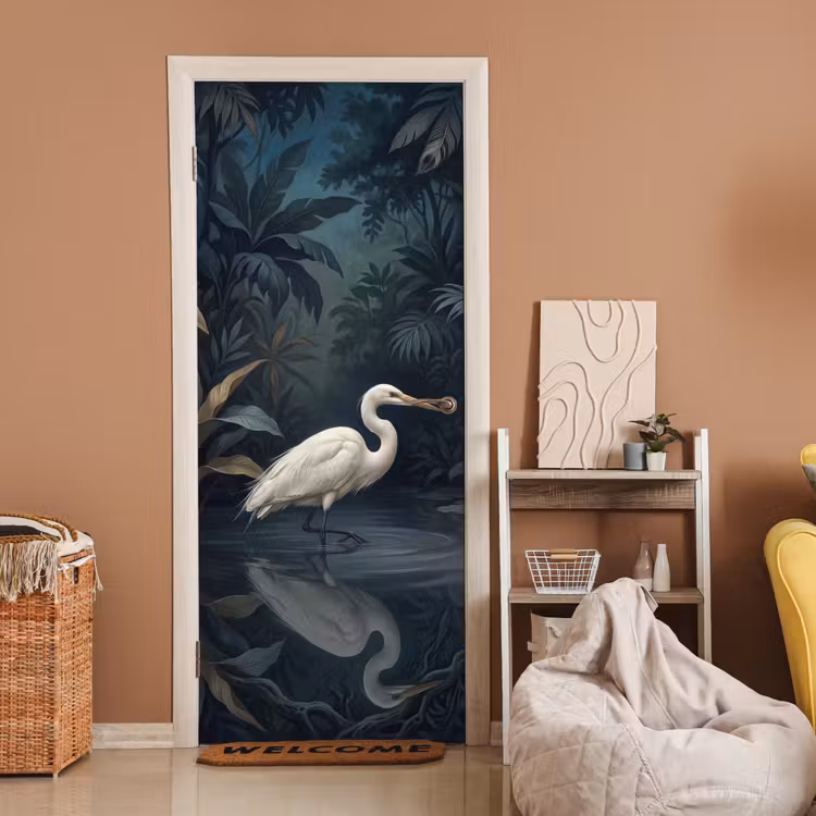 Deursticker - Reiger - Water - Natuur - Modern - Wit — 2