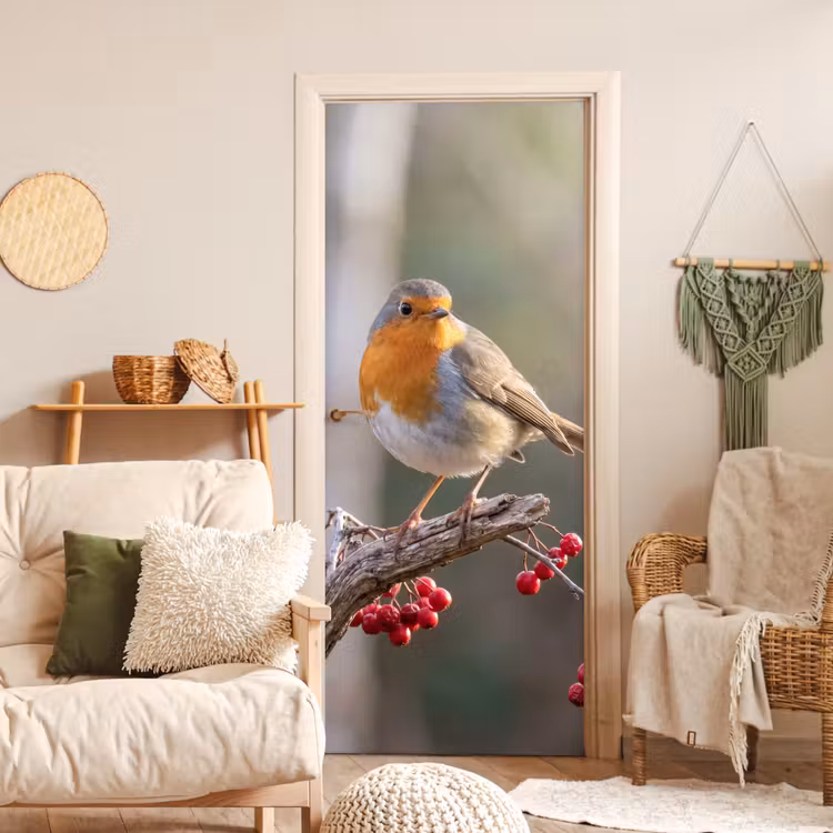 Deursticker - Roodborst - Tak - Bessen - Natuur — 4