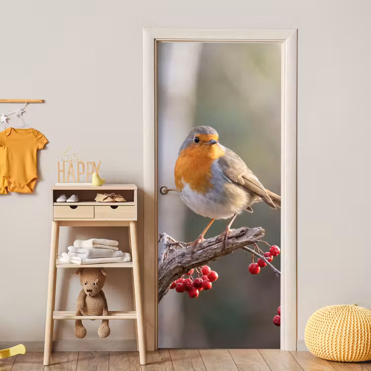 Deursticker - Roodborst - Tak - Bessen - Natuur — 6