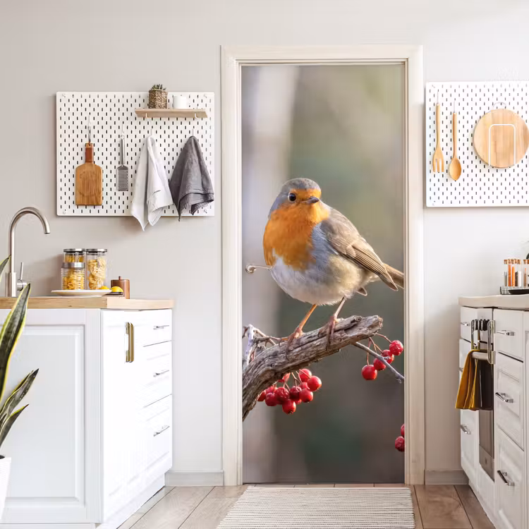 Deursticker - Roodborst - Tak - Bessen - Natuur — 7