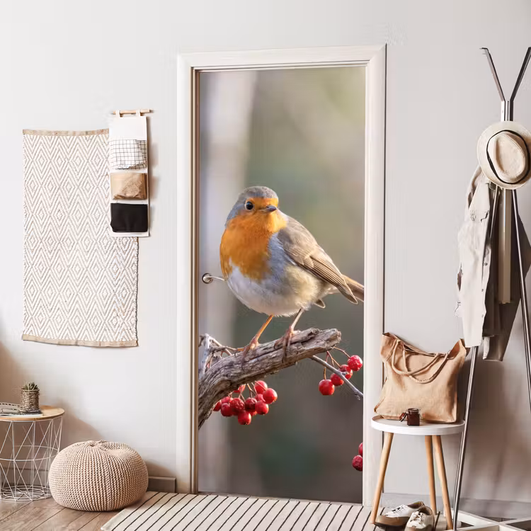 Deursticker - Roodborst - Tak - Bessen - Natuur — 8