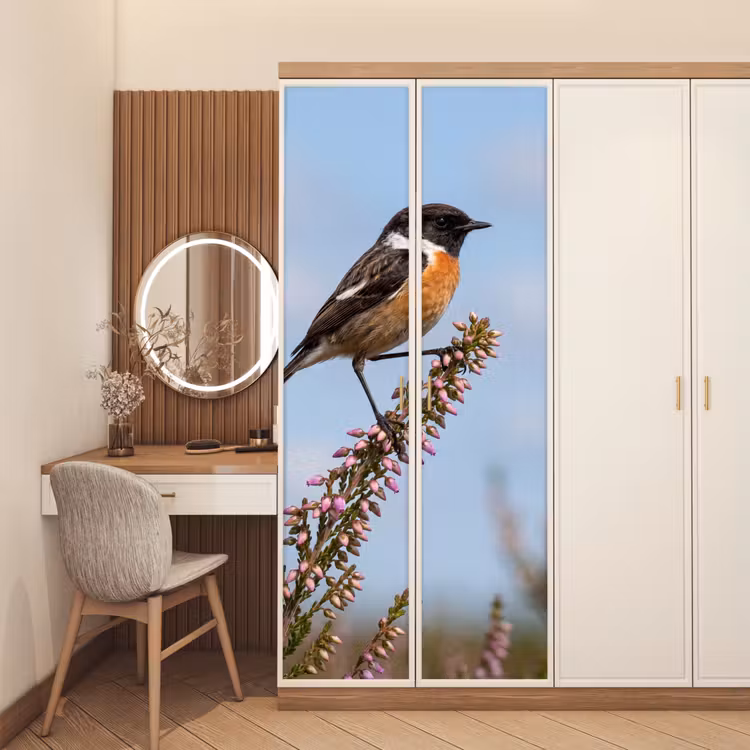 Deursticker - Roodborsttapuit - Heide - Paars - Natuur - Sfeervol — 5