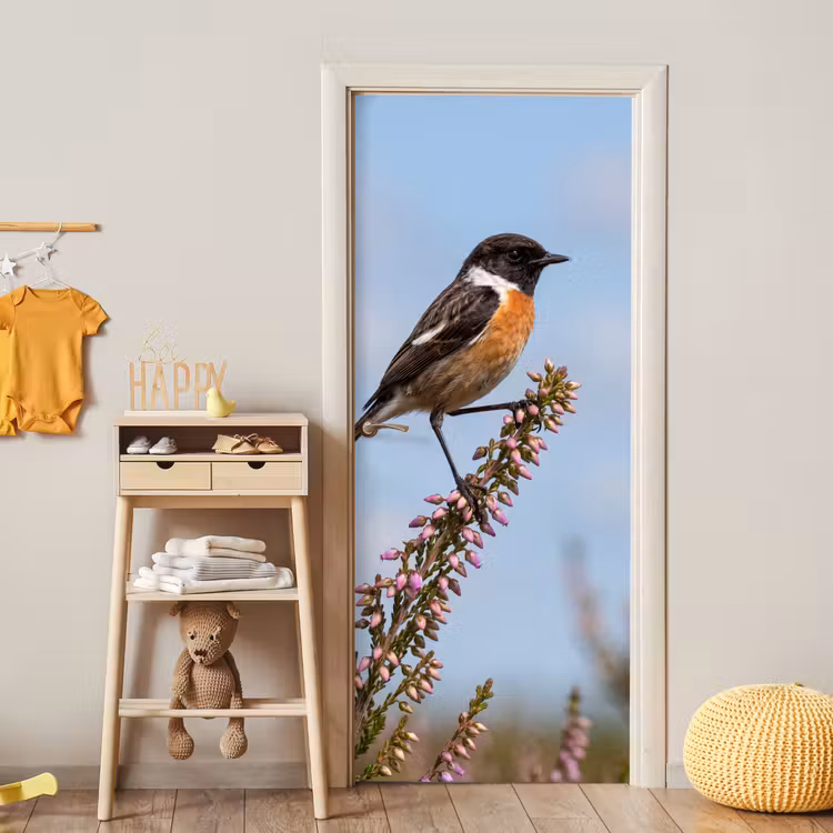 Deursticker - Roodborsttapuit - Heide - Paars - Natuur - Sfeervol — 6