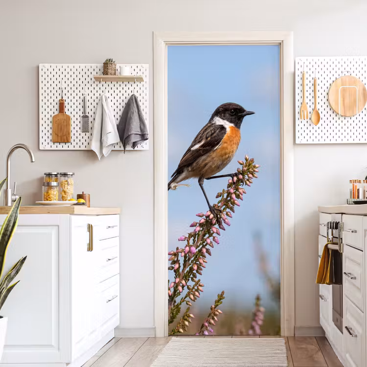 Deursticker - Roodborsttapuit - Heide - Paars - Natuur - Sfeervol — 7