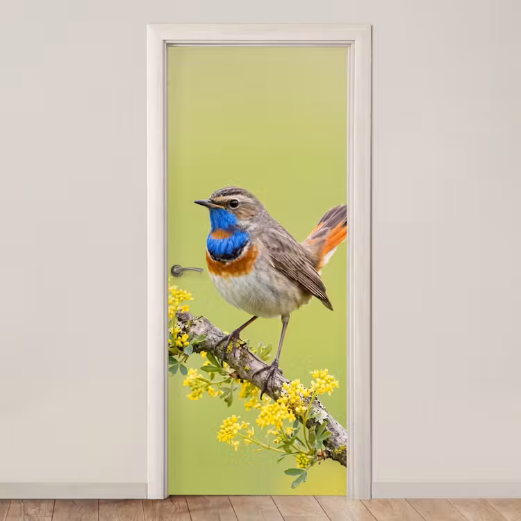 Deursticker - Vogel - Tak - Natuur - Kleurrijk — 1