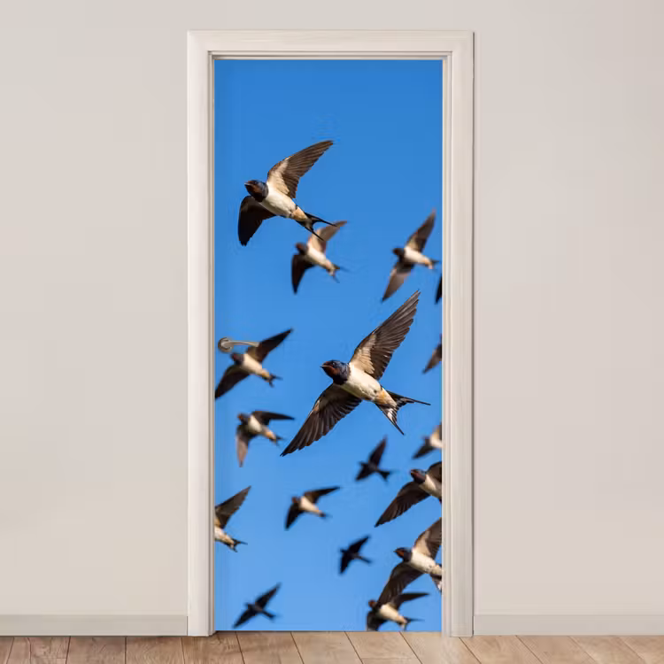 Deursticker - Zwaluwen - Vliegen - Blauw — 1