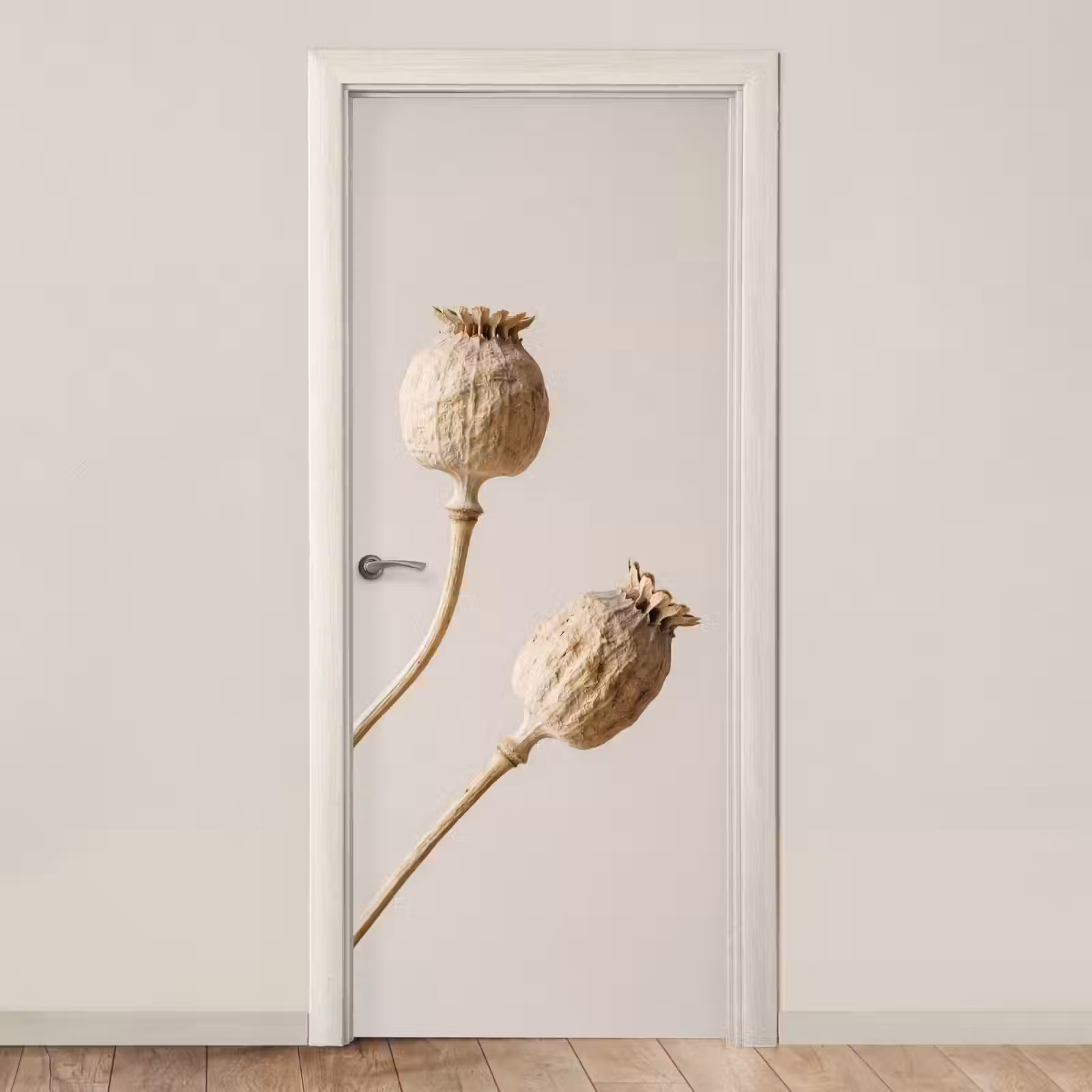 Deursticker - Papaverbollen - Droogbloemen - Minimalistisch - Beige - Rustig — 1