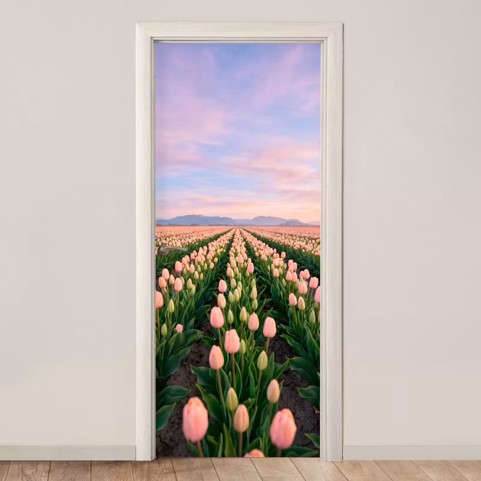 Deursticker - Tulpen - Landschap - Roze — 1