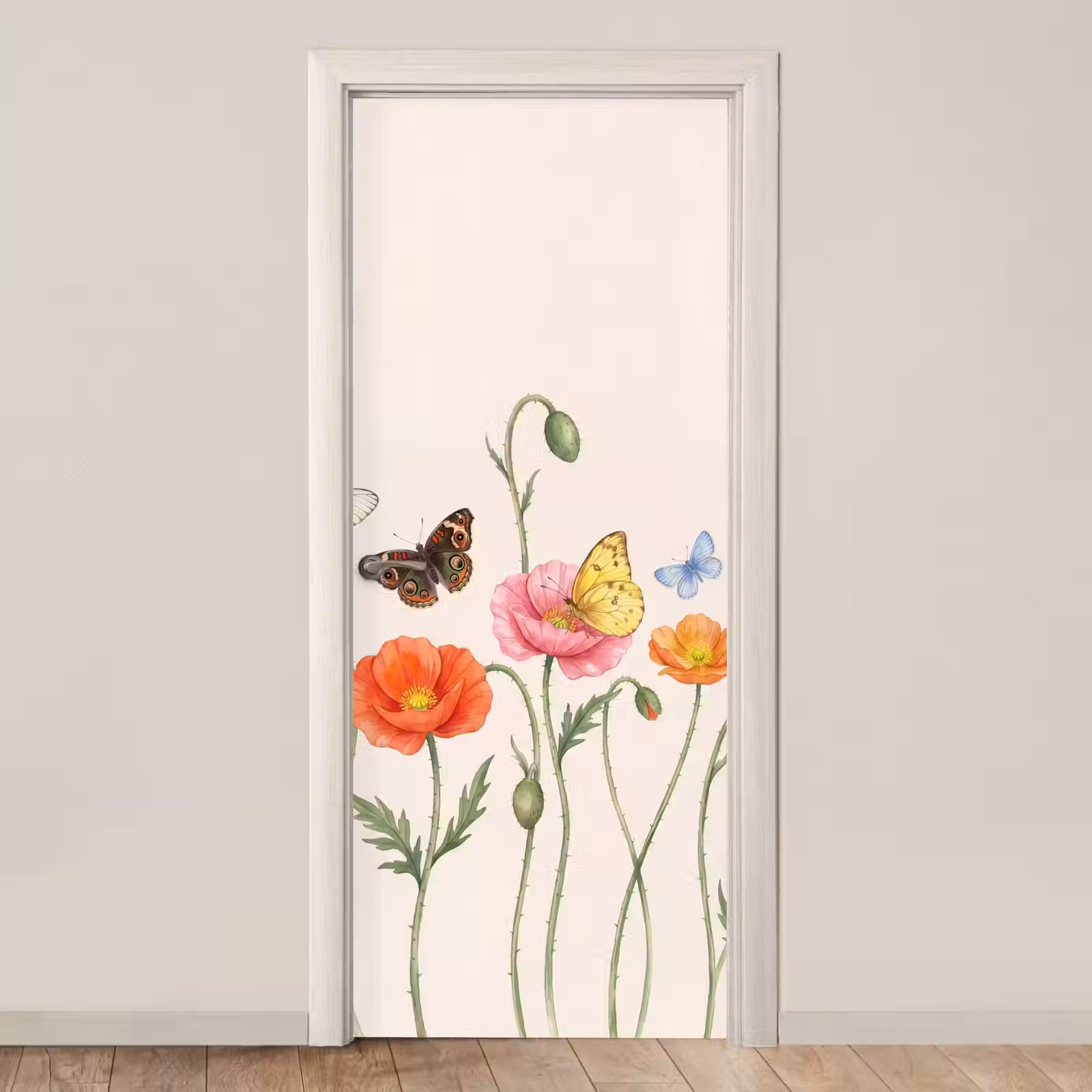 Deursticker - Vlinders - Klaprozen - Illustratie - Kleurrijk — 1