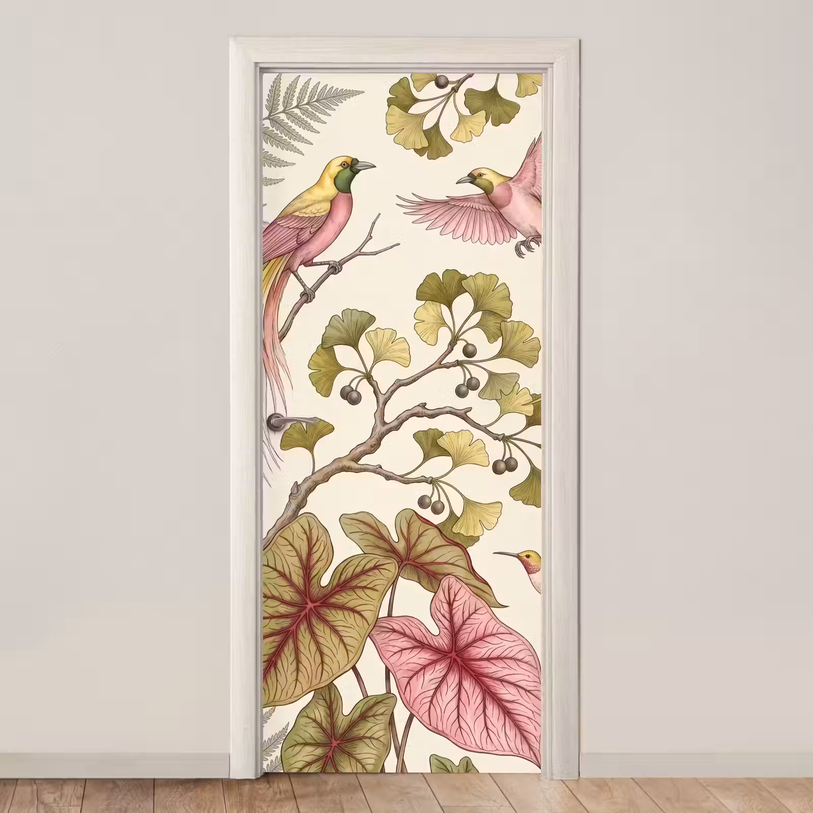 Deursticker - Vogels - Tropisch - Botanisch - Roze — 1