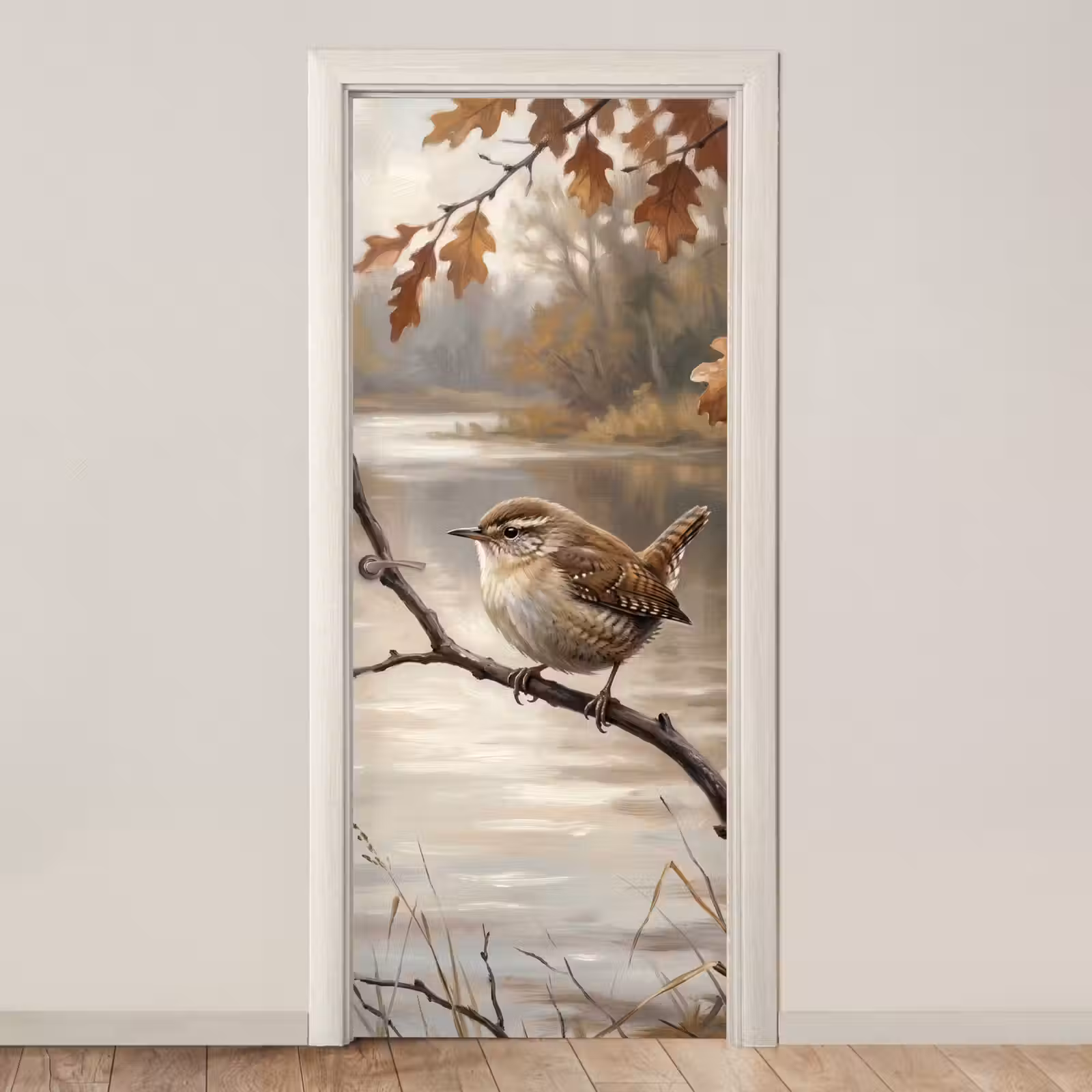 Deursticker - Winterkoninkje - Tak - Rivier - Natuur - Sfeervol — 1