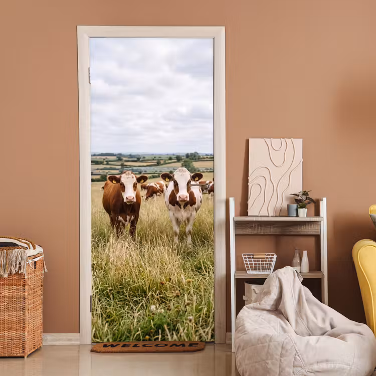 Deursticker - Koeien - Portret - Weide - Boerderij - Nieuwsgierig — 2