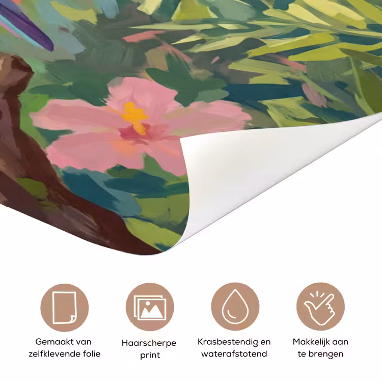 Deursticker - Papagaai - Hibiscusbloemen - Kleurrijk — 3