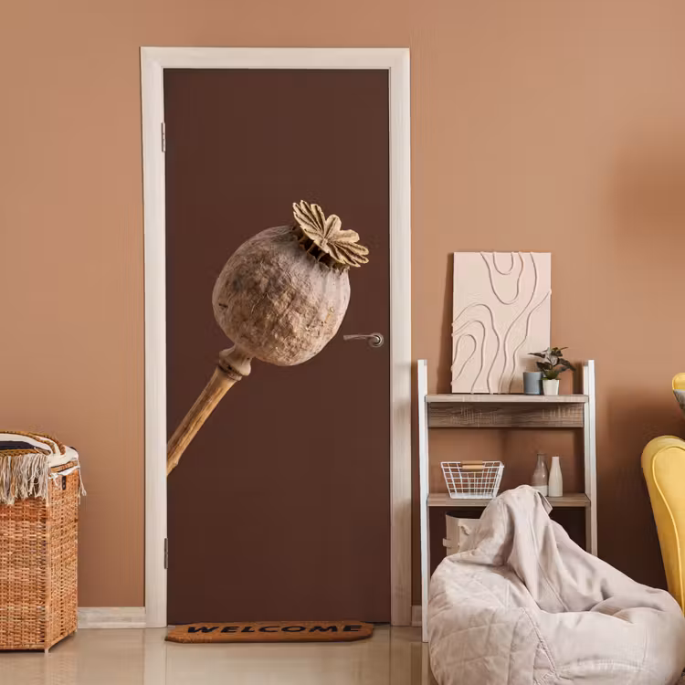 Deursticker - Papaverbol - Droogbloem - Bruin - Minimalistisch — 2