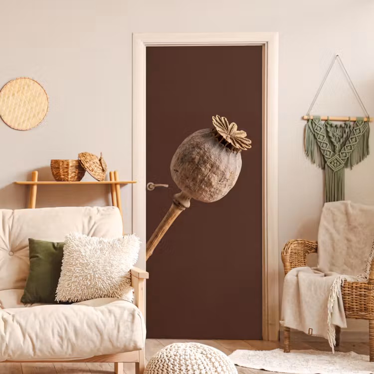 Deursticker - Papaverbol - Droogbloem - Bruin - Minimalistisch — 4