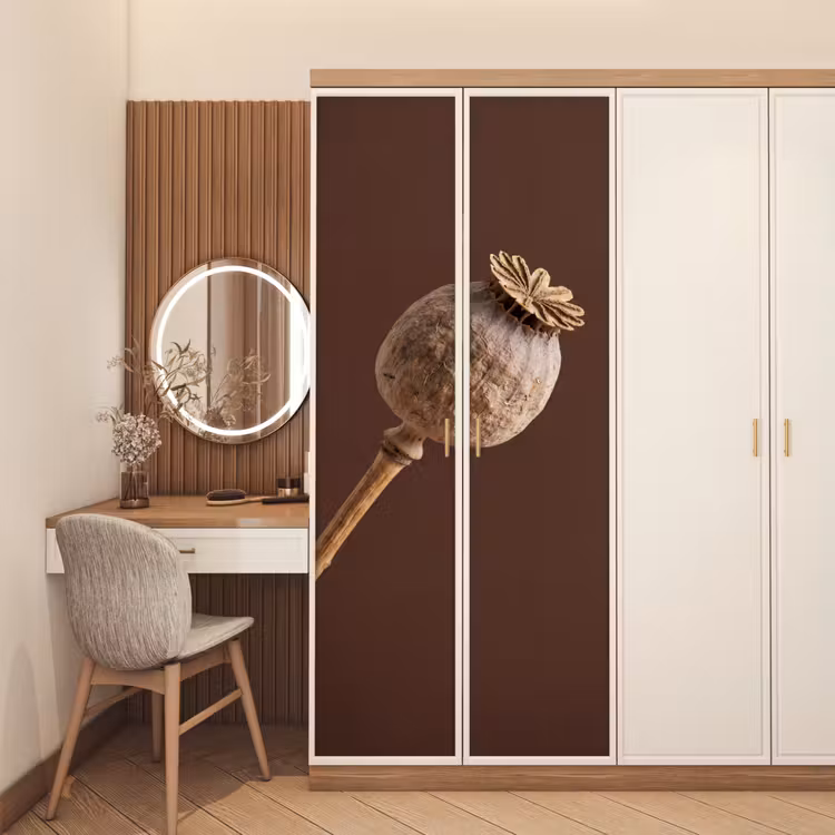 Deursticker - Papaverbol - Droogbloem - Bruin - Minimalistisch — 5