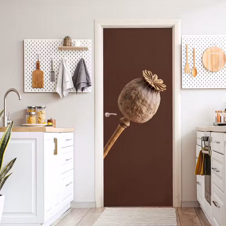 Deursticker - Papaverbol - Droogbloem - Bruin - Minimalistisch — 7