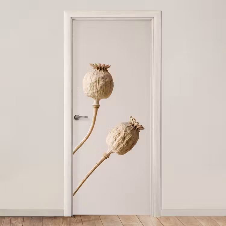 Deursticker - Papaverbollen - Droogbloemen - Minimalistisch - Beige - Rustig — 1