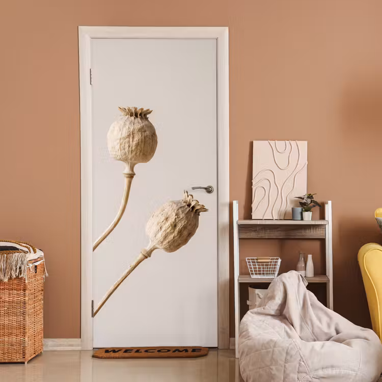 Deursticker - Papaverbollen - Droogbloemen - Minimalistisch - Beige - Rustig — 2