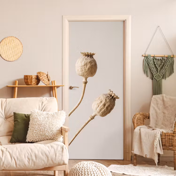 Deursticker - Papaverbollen - Droogbloemen - Minimalistisch - Beige - Rustig — 4