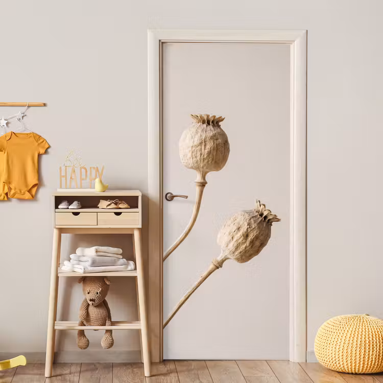 Deursticker - Papaverbollen - Droogbloemen - Minimalistisch - Beige - Rustig — 6