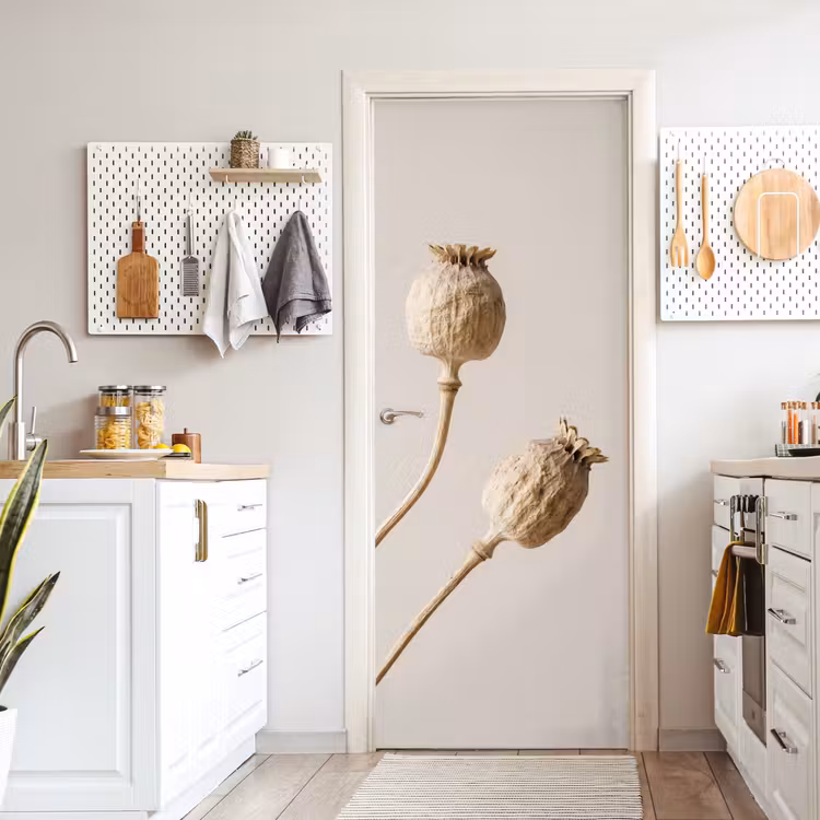 Deursticker - Papaverbollen - Droogbloemen - Minimalistisch - Beige - Rustig — 7