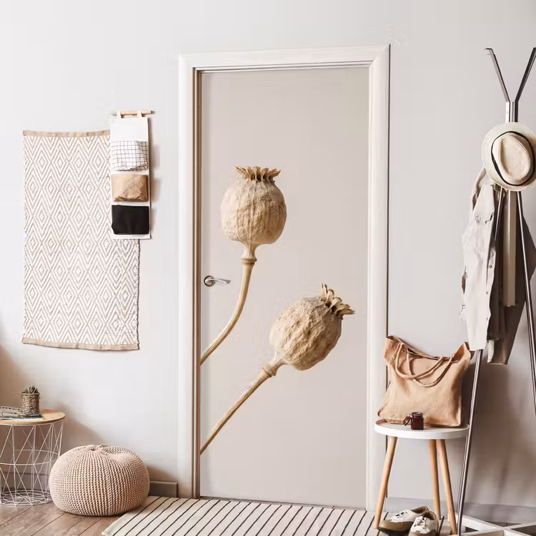 Deursticker - Papaverbollen - Droogbloemen - Minimalistisch - Beige - Rustig — 8