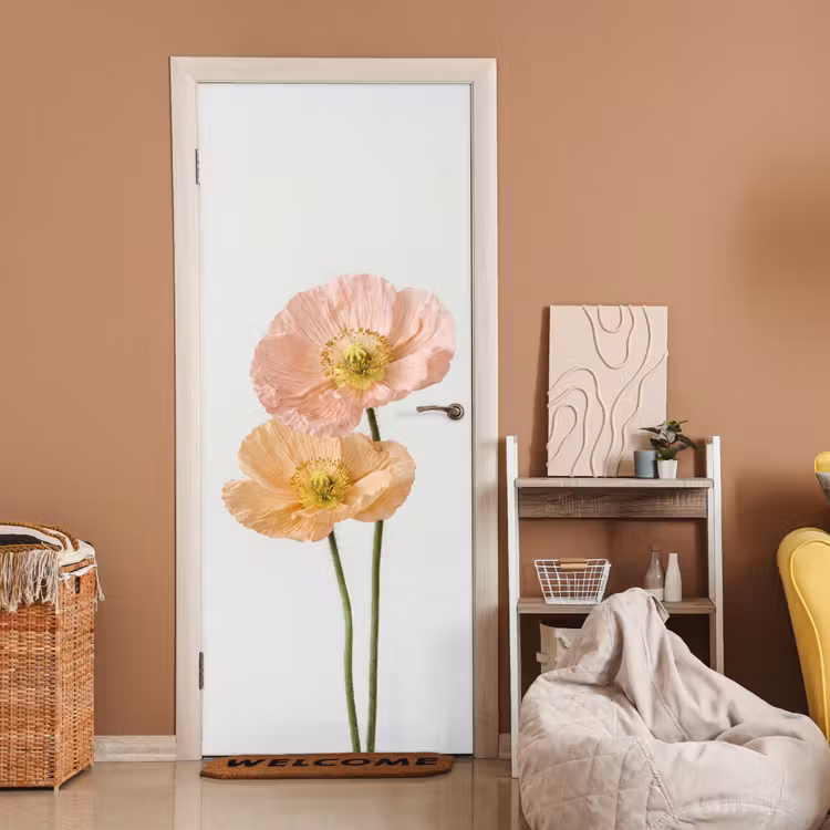 Deursticker - Papavers - Botanisch - Roze — 2