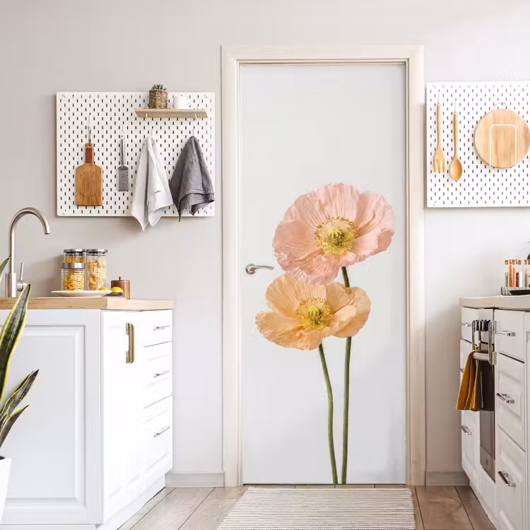 Deursticker - Papavers - Botanisch - Roze — 7