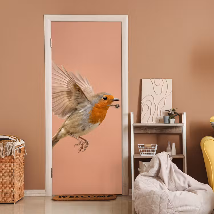 Deursticker - Roodborst - Natuur - Roze — 2