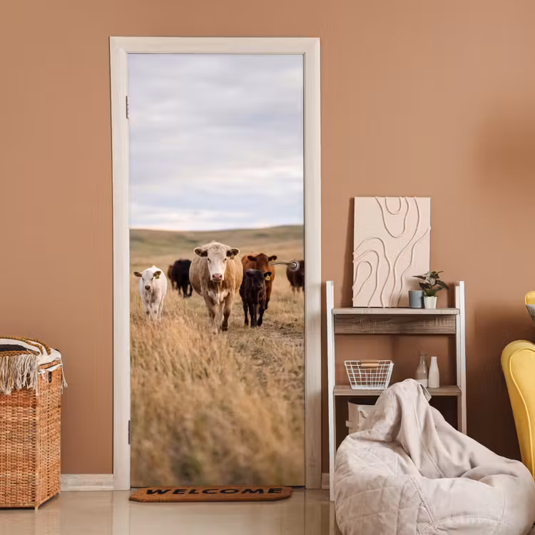 Deursticker - Runderen - Kudde - Landschap - Weide - Rustig — 2