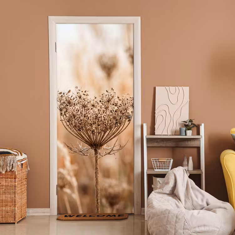 Deursticker - Schermbloem - Droogbloem - Winter - Beige - Minimalistisch — 2