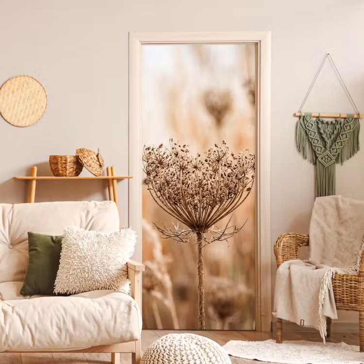 Deursticker - Schermbloem - Droogbloem - Winter - Beige - Minimalistisch — 4