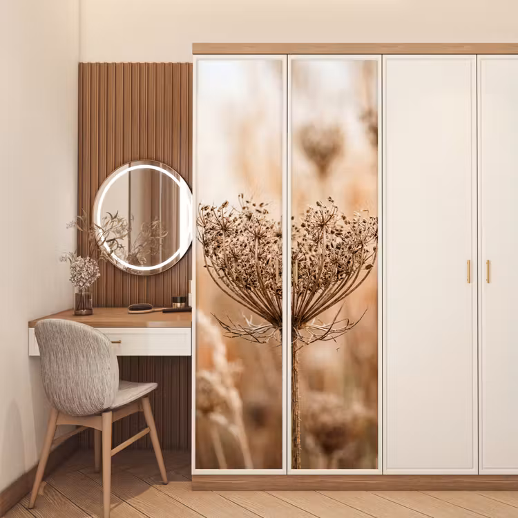 Deursticker - Schermbloem - Droogbloem - Winter - Beige - Minimalistisch — 5
