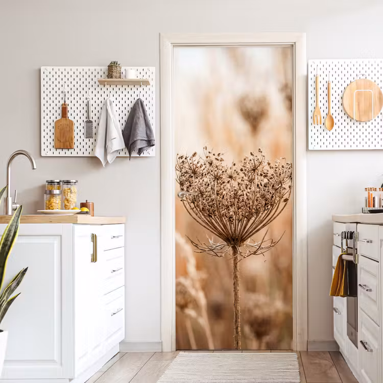 Deursticker - Schermbloem - Droogbloem - Winter - Beige - Minimalistisch — 7