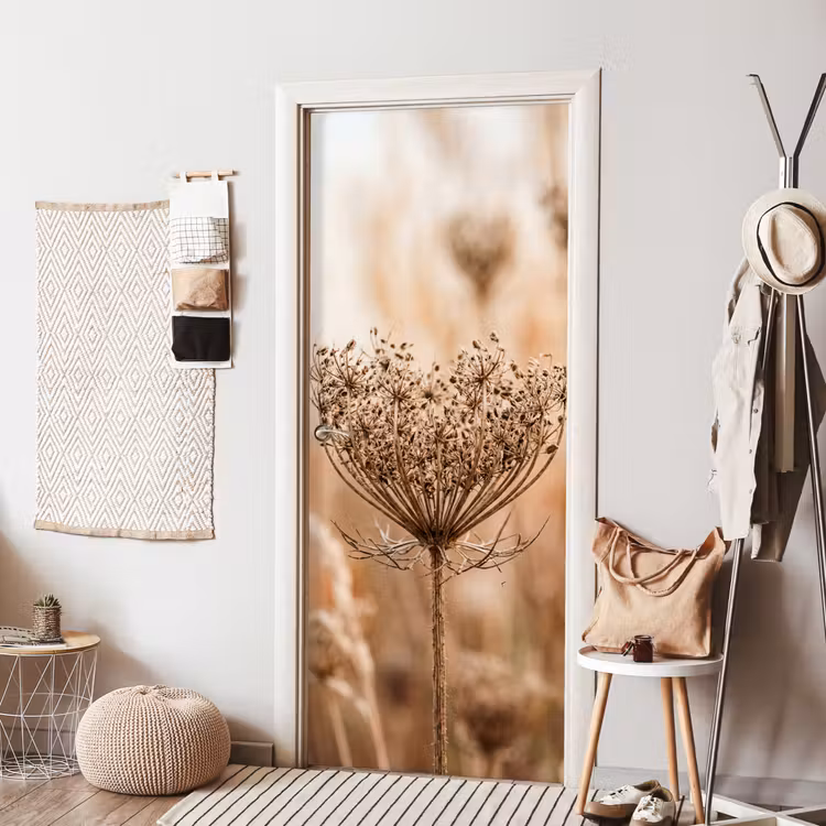 Deursticker - Schermbloem - Droogbloem - Winter - Beige - Minimalistisch — 8